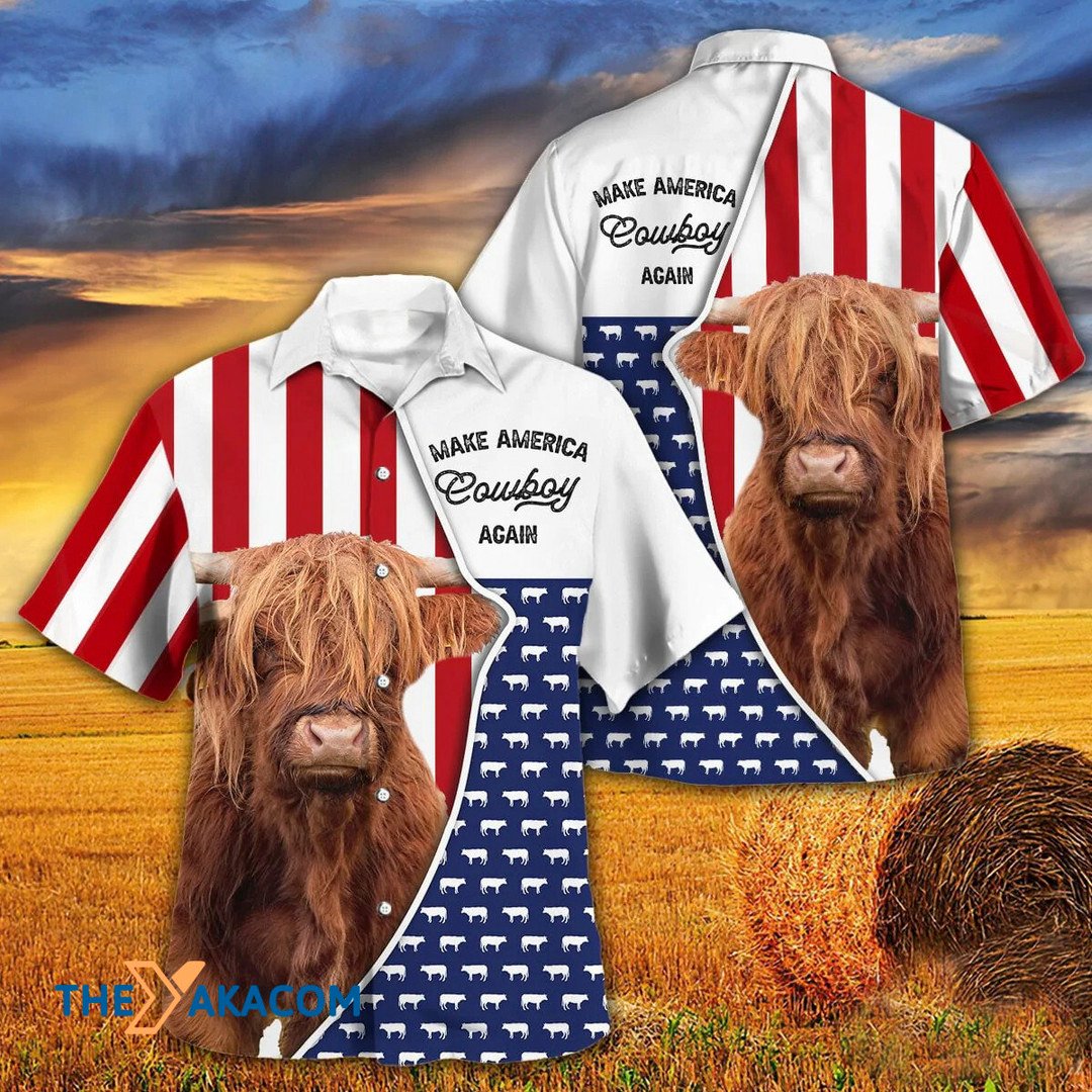 Independence Day Highland Cattle Make America Cowboy AgainHawaiian Shirt