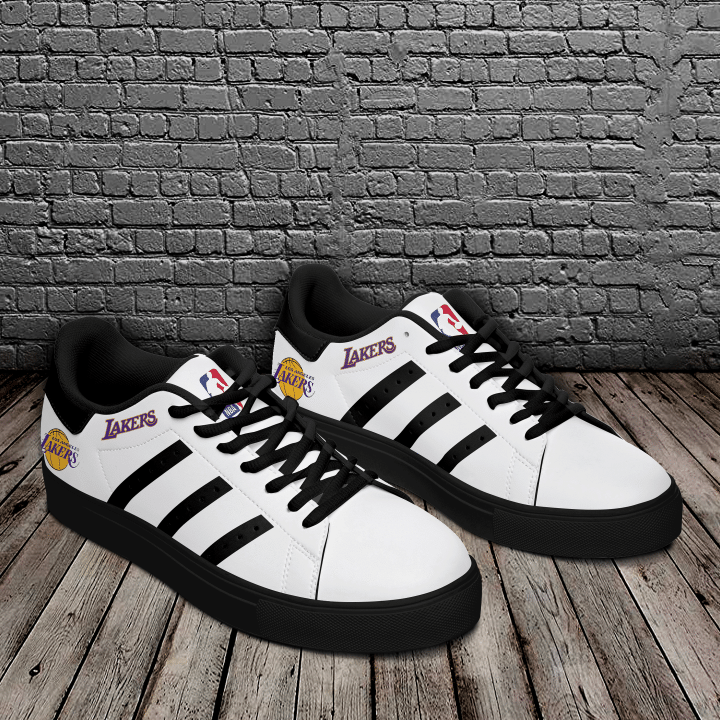 Los Angeles Lakers NBA Black And White Stan Smith Low Top Shoes