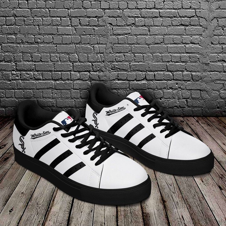 White Sox MLB Black And White Stan Smith Low Top Shoes