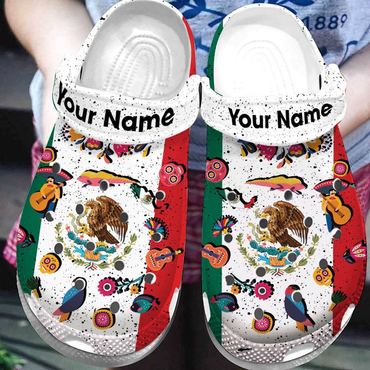 Custom Name Mexico Flag Symbols Crocs Crocband Clogs