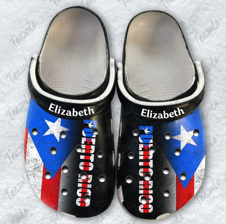 Custom Name Puerto Rico Half Flag Crocs Crocband Clogs