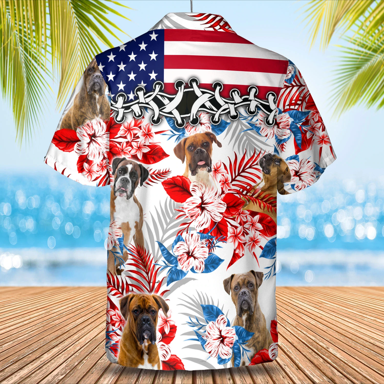 Boxer Flower American Flag Hawaiian Shirt