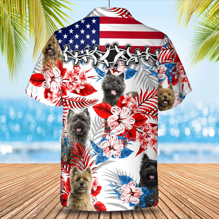 Cairn Terrier Flower American Flag Hawaiian Shirt