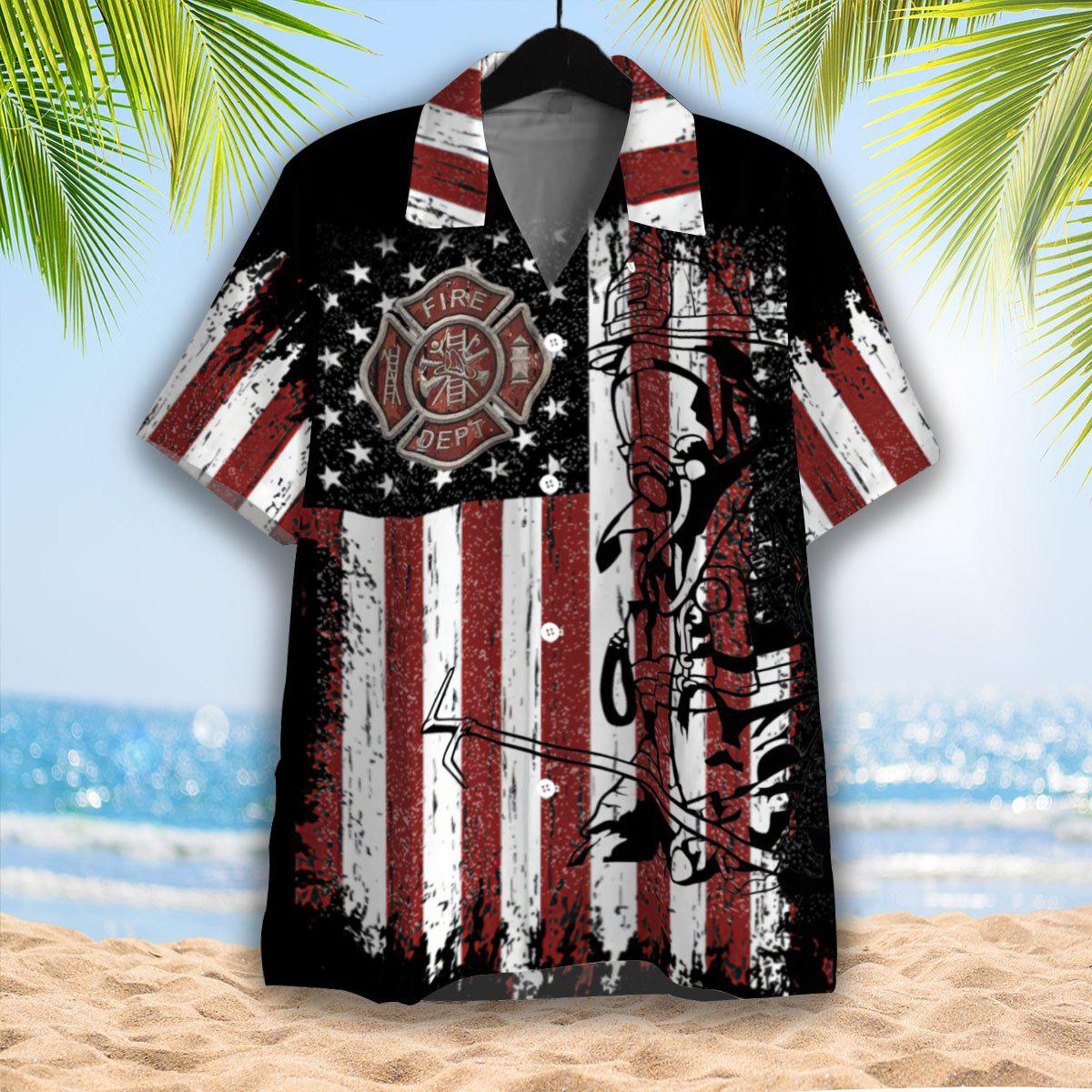 Firefighter Unisex American Flag Hawaiian Shirt