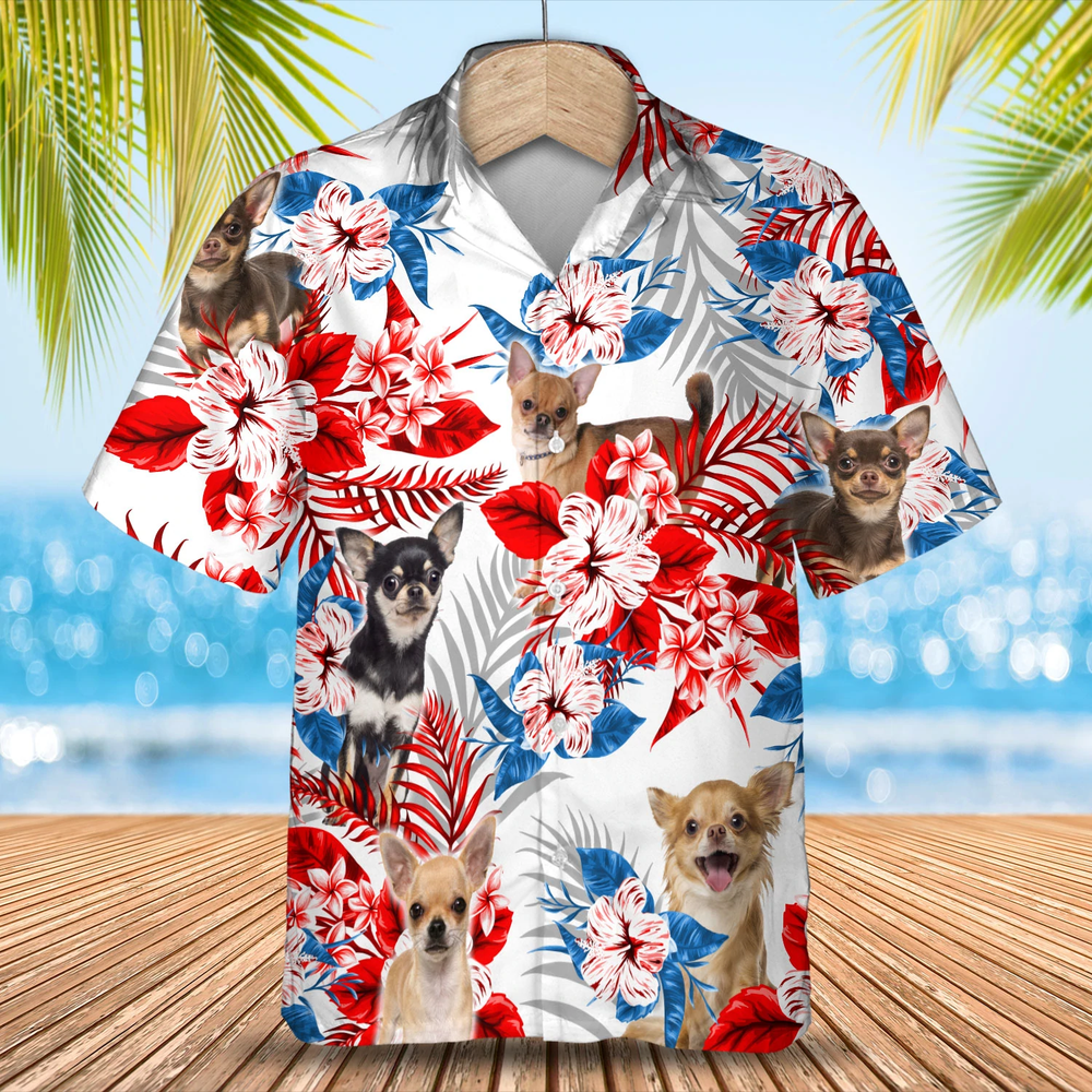 Chihuahua Flower American Flag Hawaiian Shirt