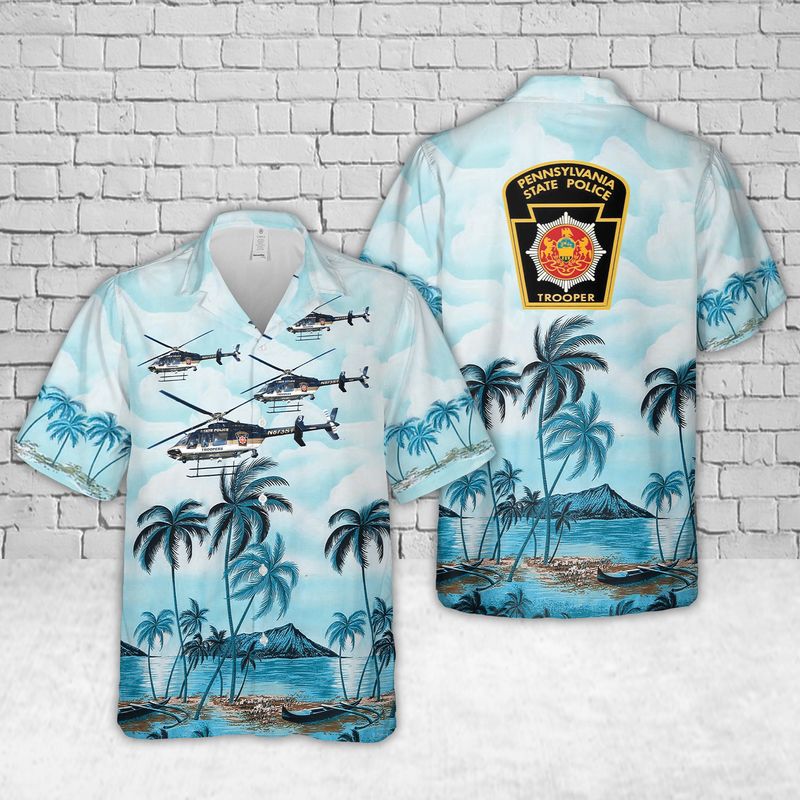 Pennsylvania State Police Bell 407GX Helicopter Hawaian Shirt