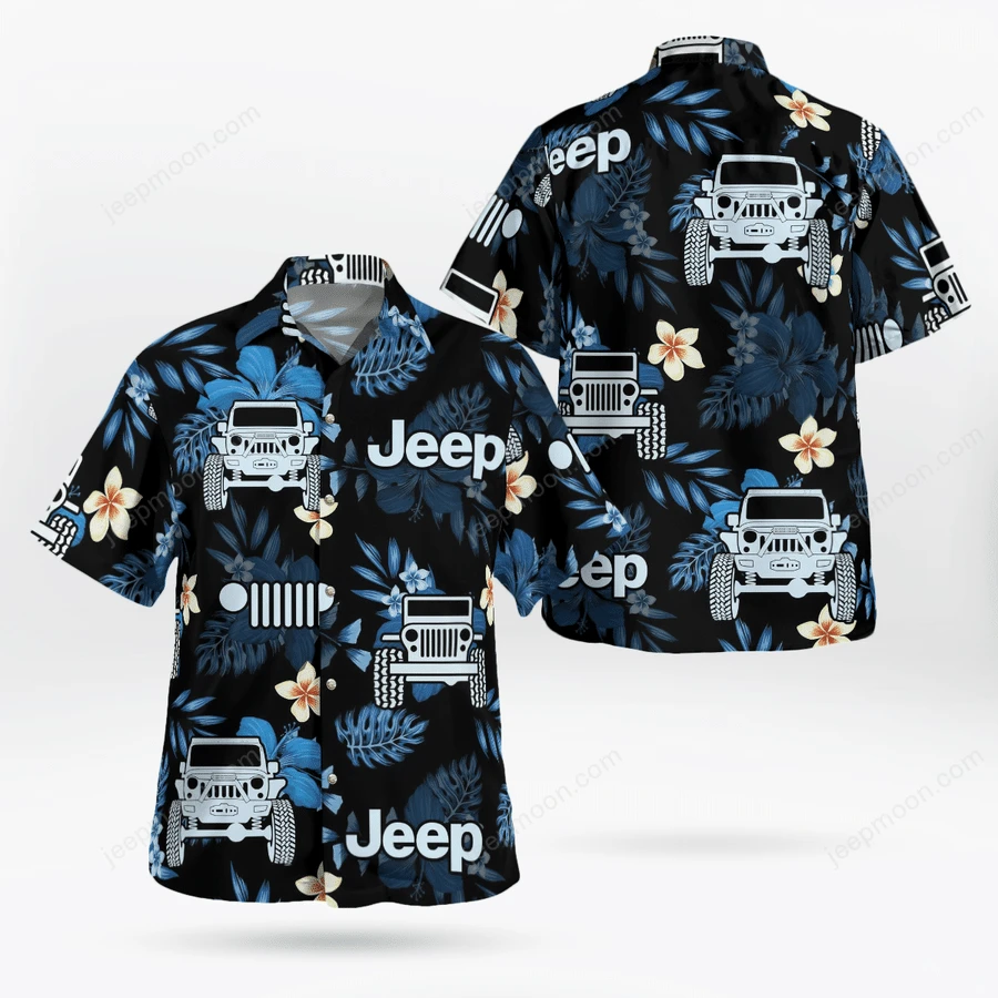 Jeep Blue Hibiscus Tropical Hawaiian Shirts