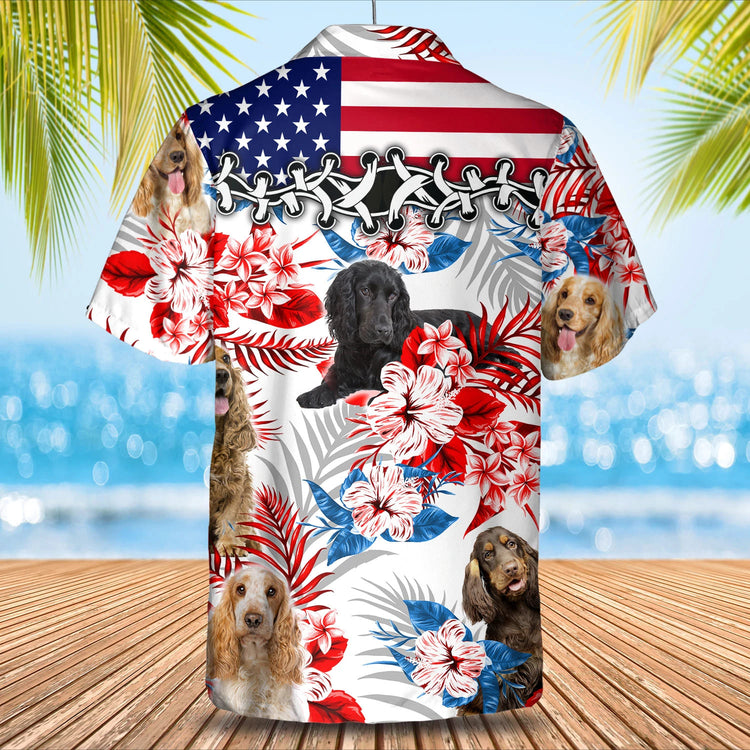 English Flower American Flag Cocker Spaniel Hawaiian Shirt