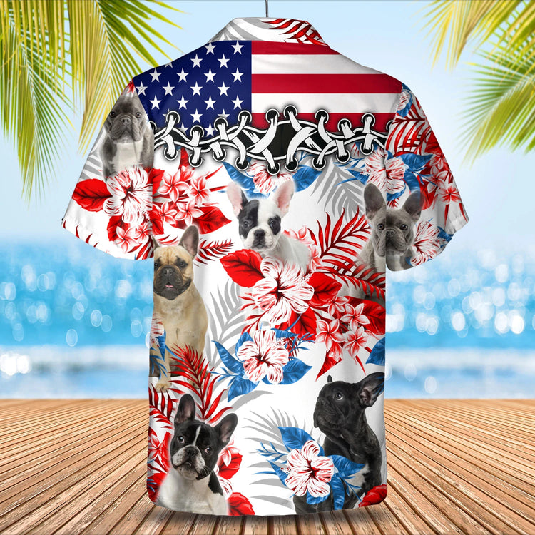 French Bulldog Flower American Flag Hawaiian Shirt