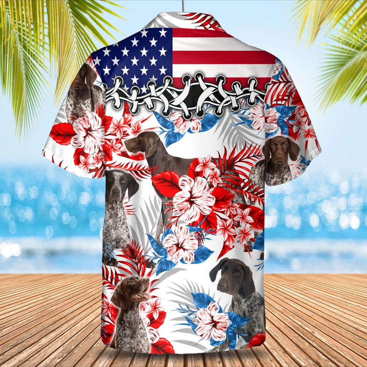 German Shorthaired Pointer Flower American Flag Hawaiian Shirt