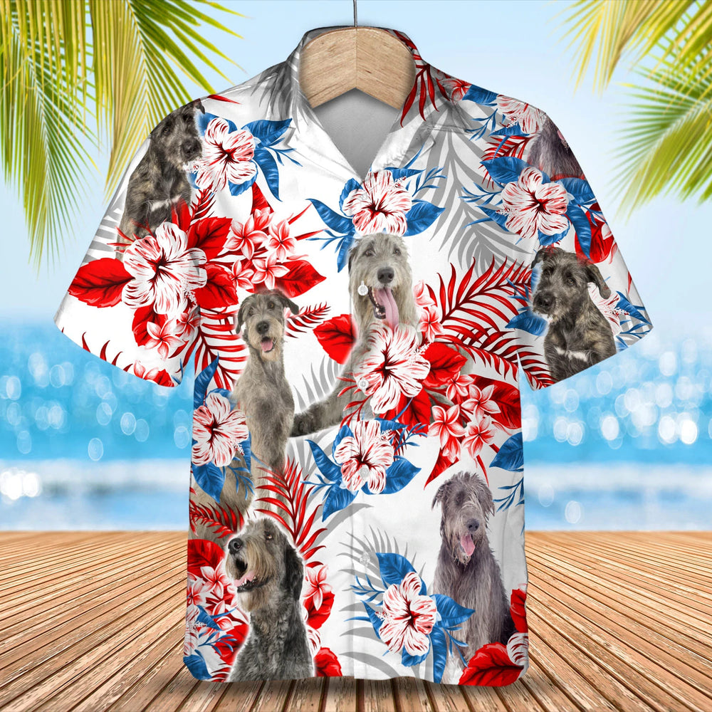 Irish Wolfhound Flower American Flag Hawaiian Shirt