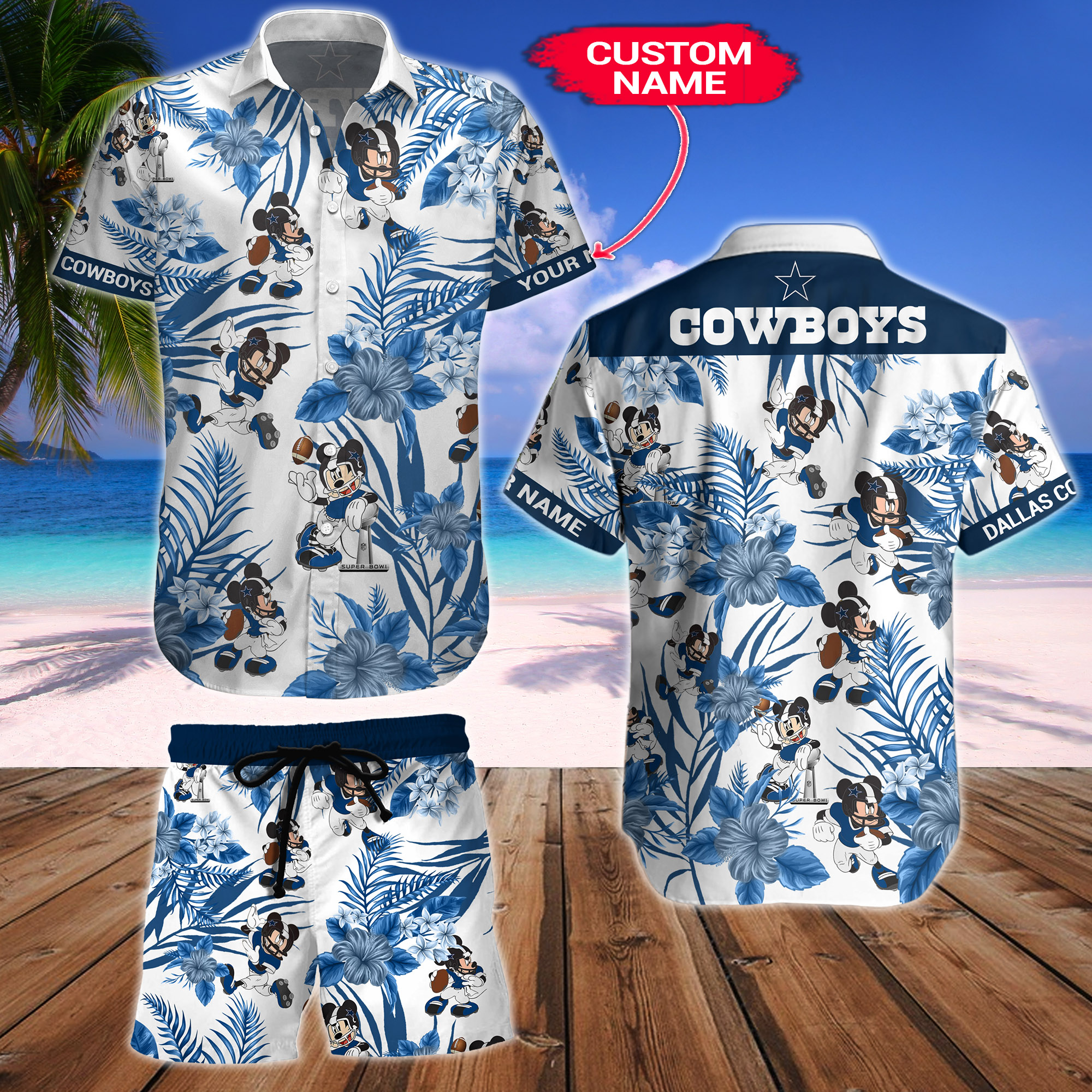 Dallas Cowboys Mickey Custom Name Hawaiian Shirt