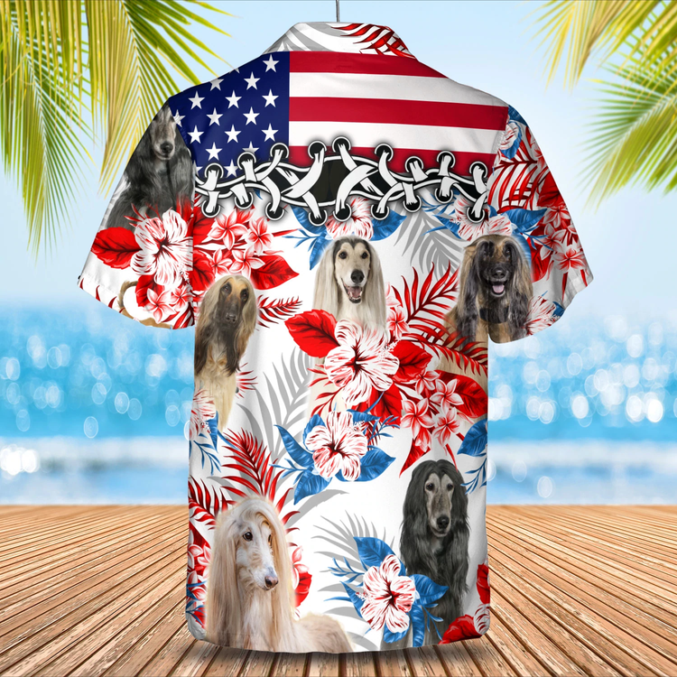 Afghan Hound Flower American Flag Hawaiian Shirt