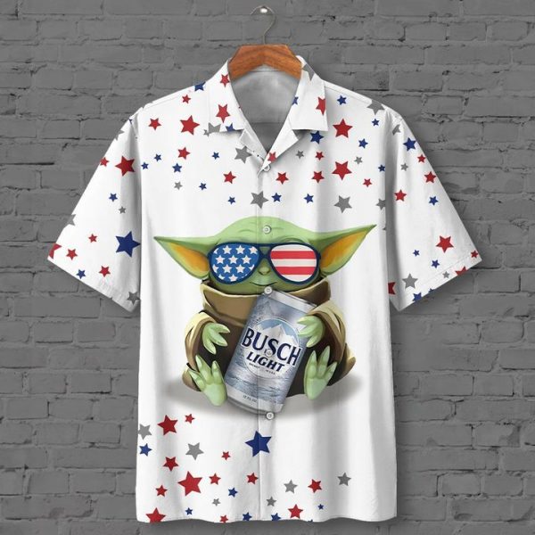 3D Baby Yoda Hugs Busch Light Beer Hawaiian Shirt
