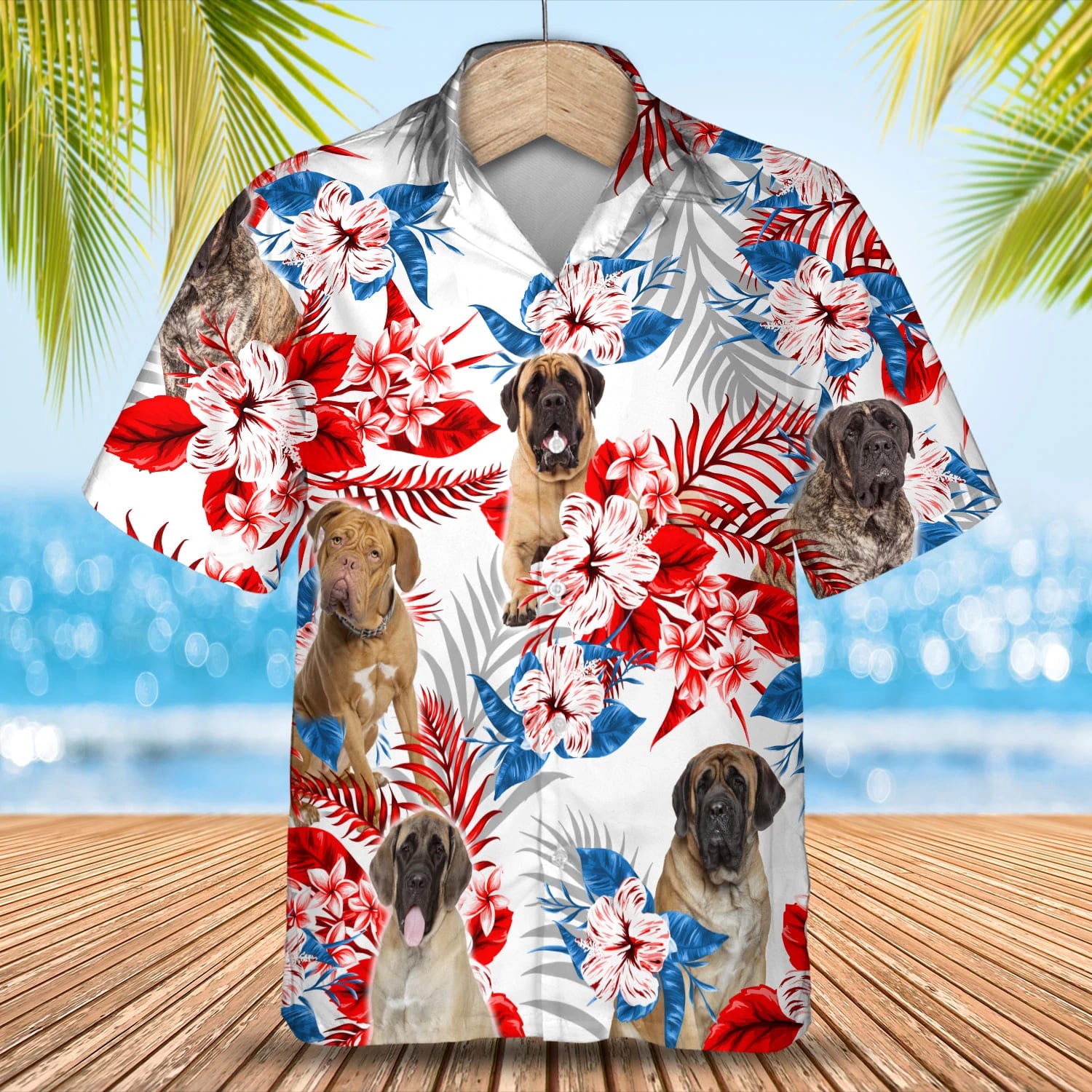 English Mastiff FlowerAmerican Flag Hawaiian Shirt