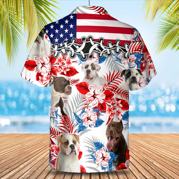 American Flower American Flag Bulldog Hawaiian Shirt