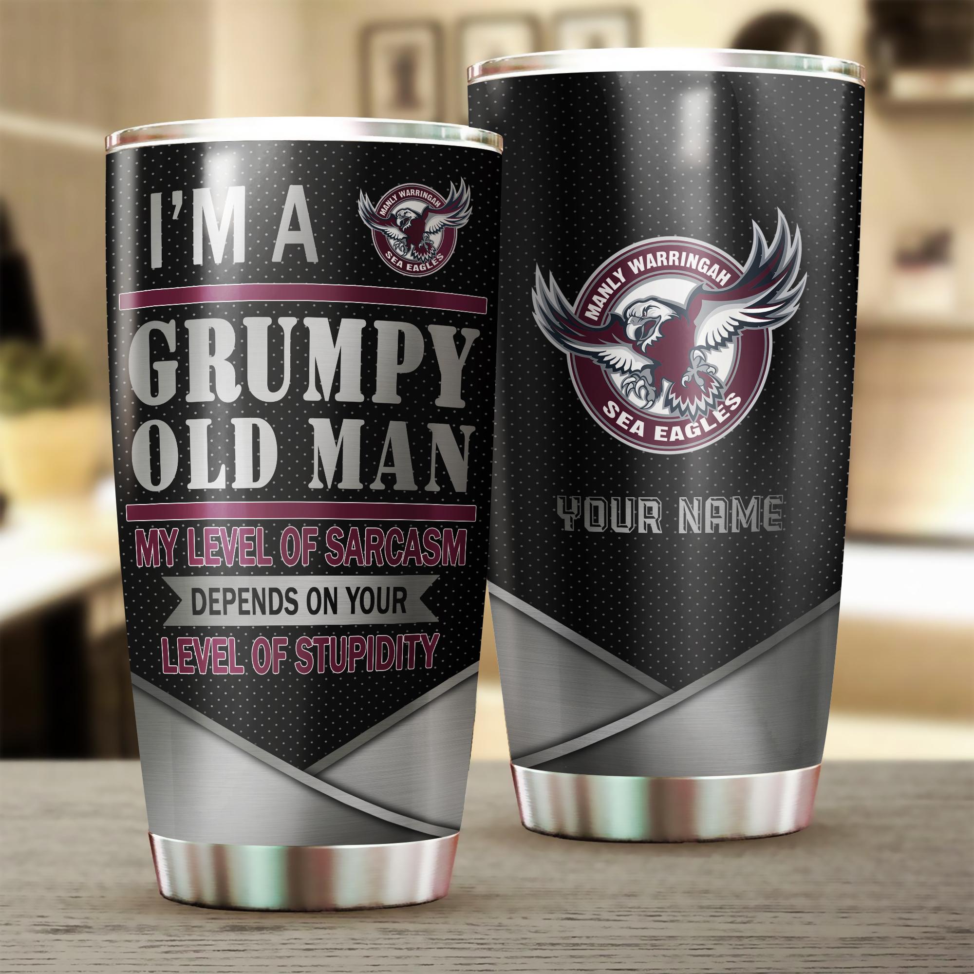 Manly Sea Eagles I'm A Grumpy Old Man Custom Name Tumbler Cup