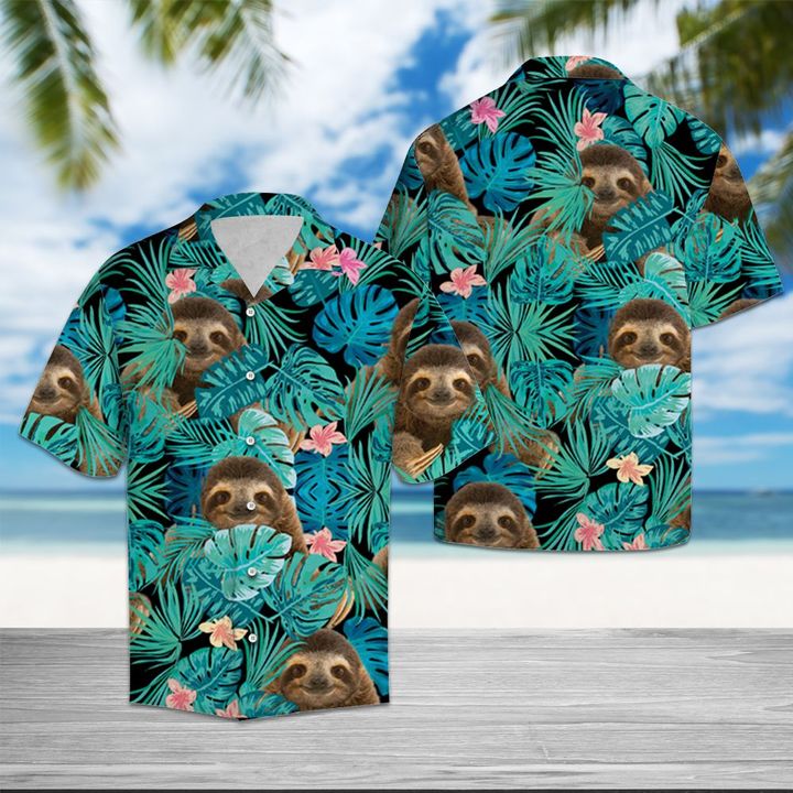 Sloth Tropical Hawaiian Shirt Summer Button Up