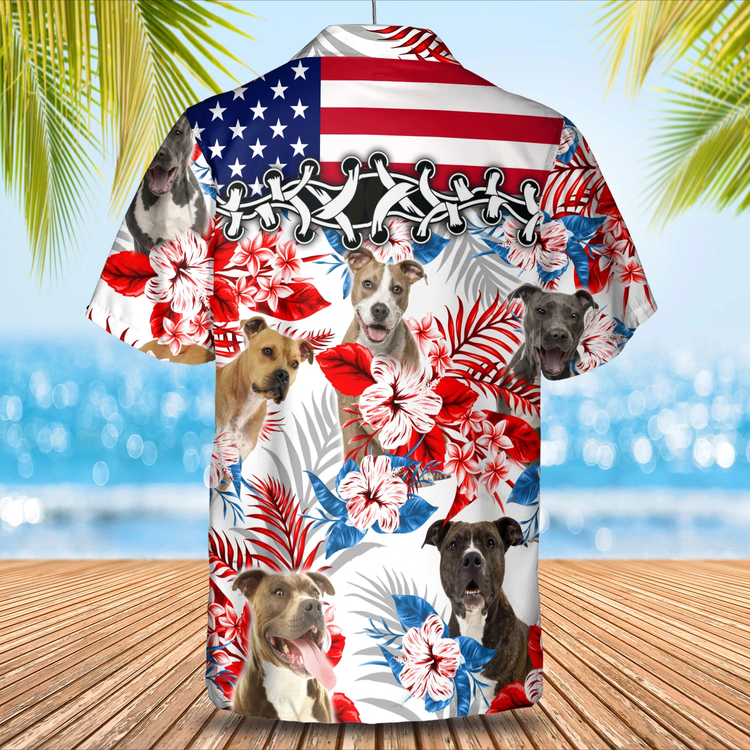 American Staffordshire Flower Terrier American Flag Hawaiian Shirt