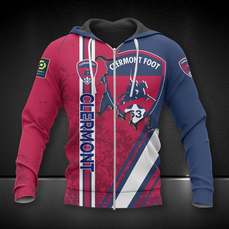 Clermont Foot Auvergne 63 red blue 3d all over printed hoodie