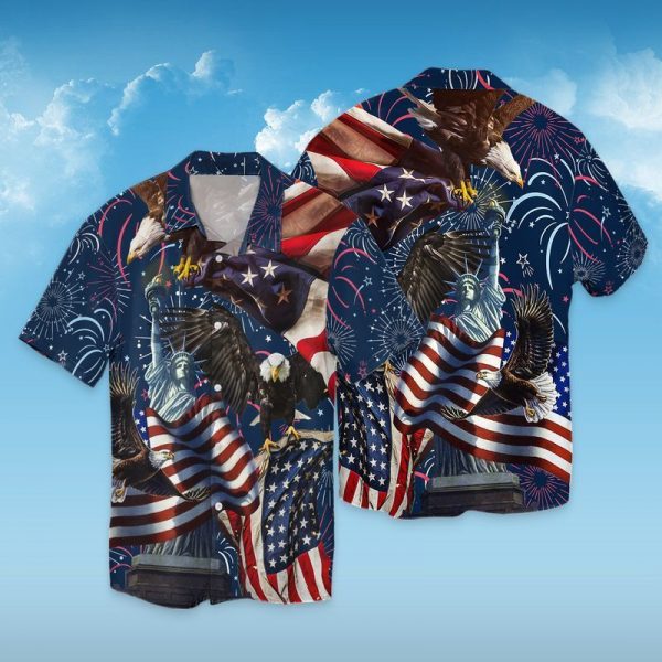 American Eagle Statue Of Liberty Independence Day Hawaiian Shirt