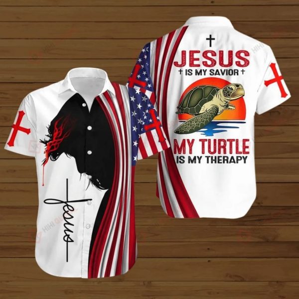 Jesus Bible Cross Jesus Is My Savior My Turtle Is My Therapy Hawaiian Shirt