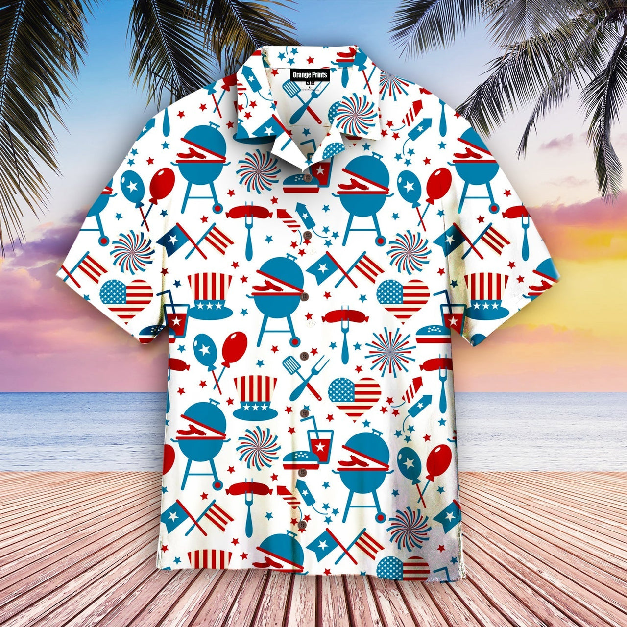 4th Of July Aloha White Hawaiian Shirt