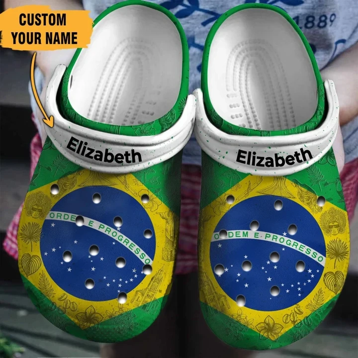 Custom Name Brazil Flag Crocs Crocband Clogs