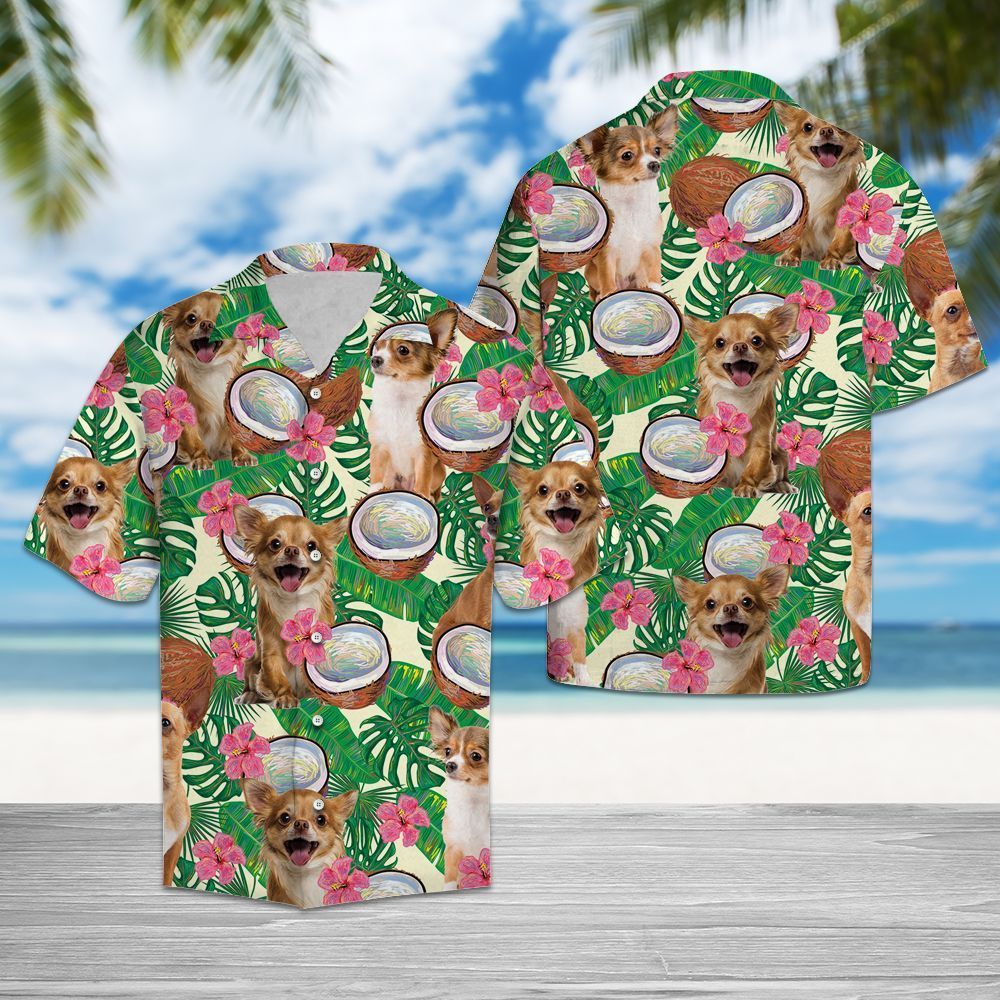 Chihuahua Tropical Coconut Leaf Hawaiian Shirt
