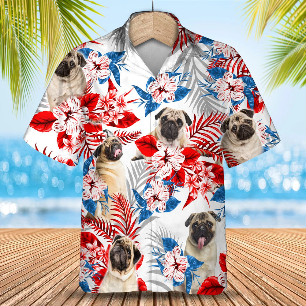 Pug Flower American Flag Hawaiian Shirt