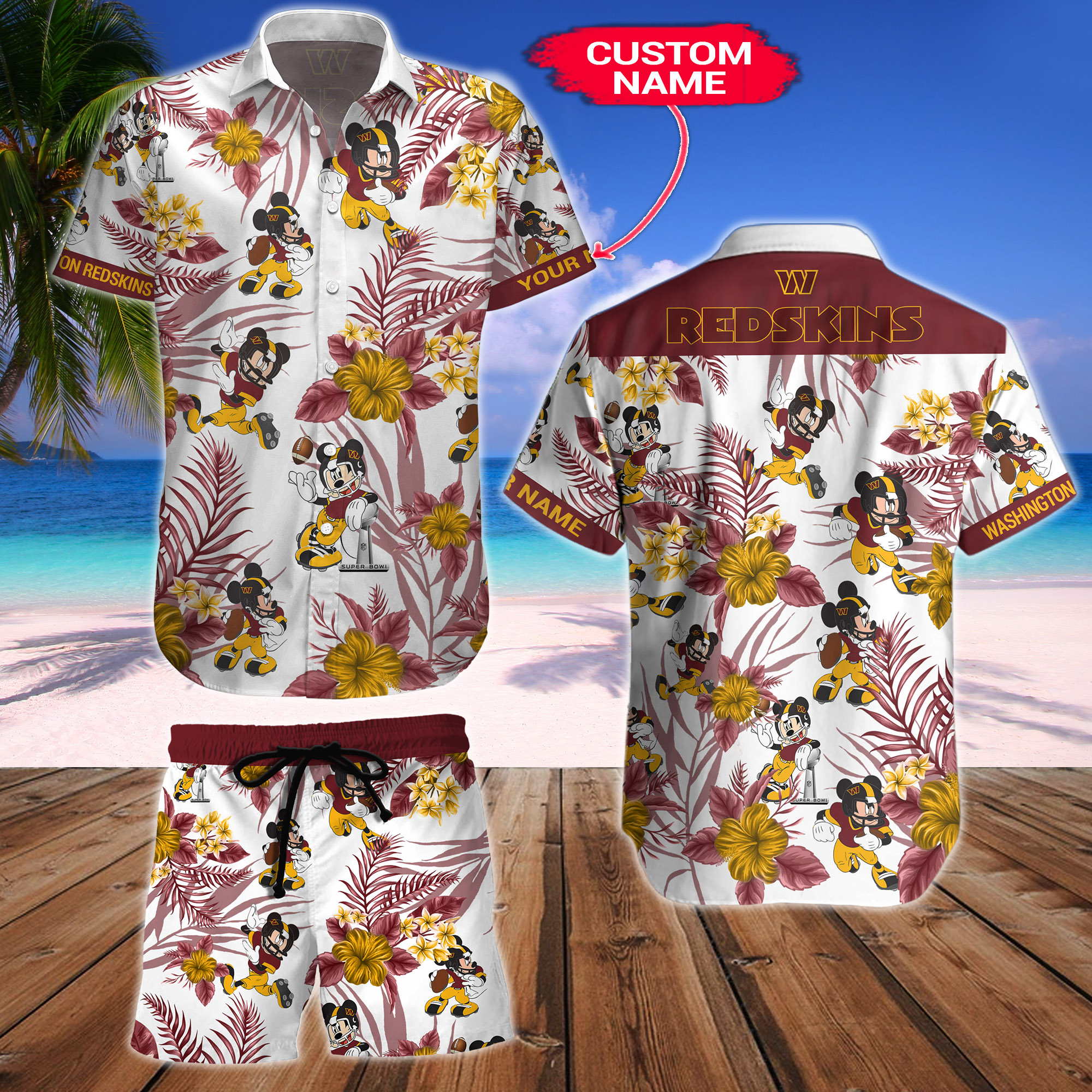 Washington Redskins Mickey Custom Name Hawaiian Shirt