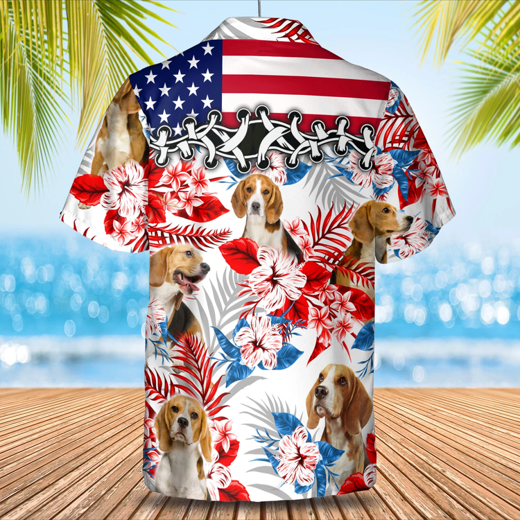 Dog Beagle Flower American Flag Hawaiian Shirt