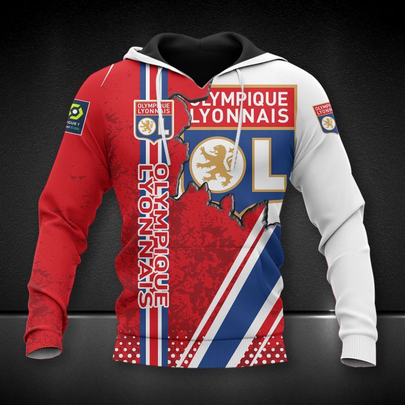 Olympique Lyonnais red white 3d all over printed hoodie