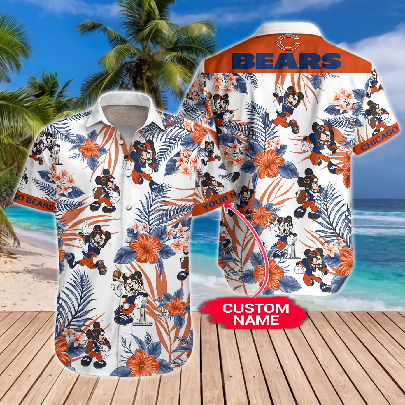 Chicago Bears Mickey Custom Name Hawaiian Shirt