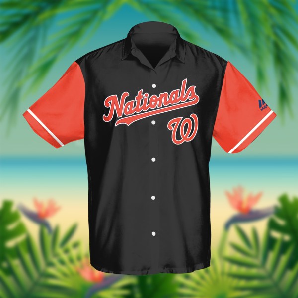 Washington Nationals MLB Black Red Personalized Hawaiian Shirt