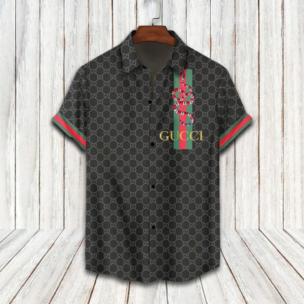 Gucci monogram black snake hawaiian shirt and short