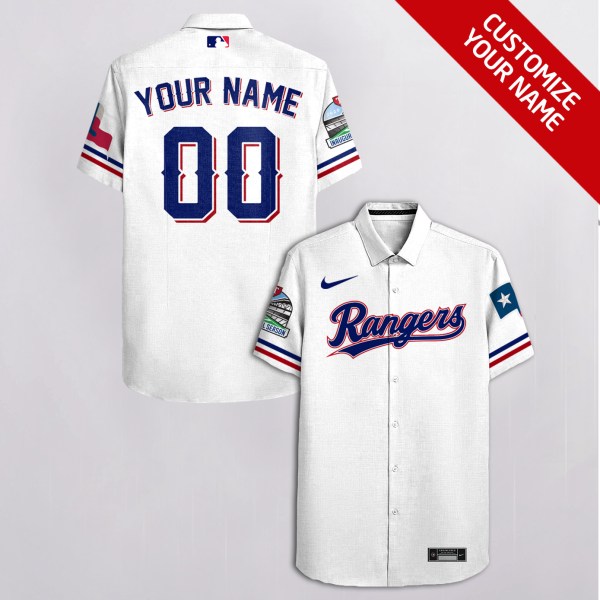 MLB Custom Name Texas Rangers White Hawaiian Shirt