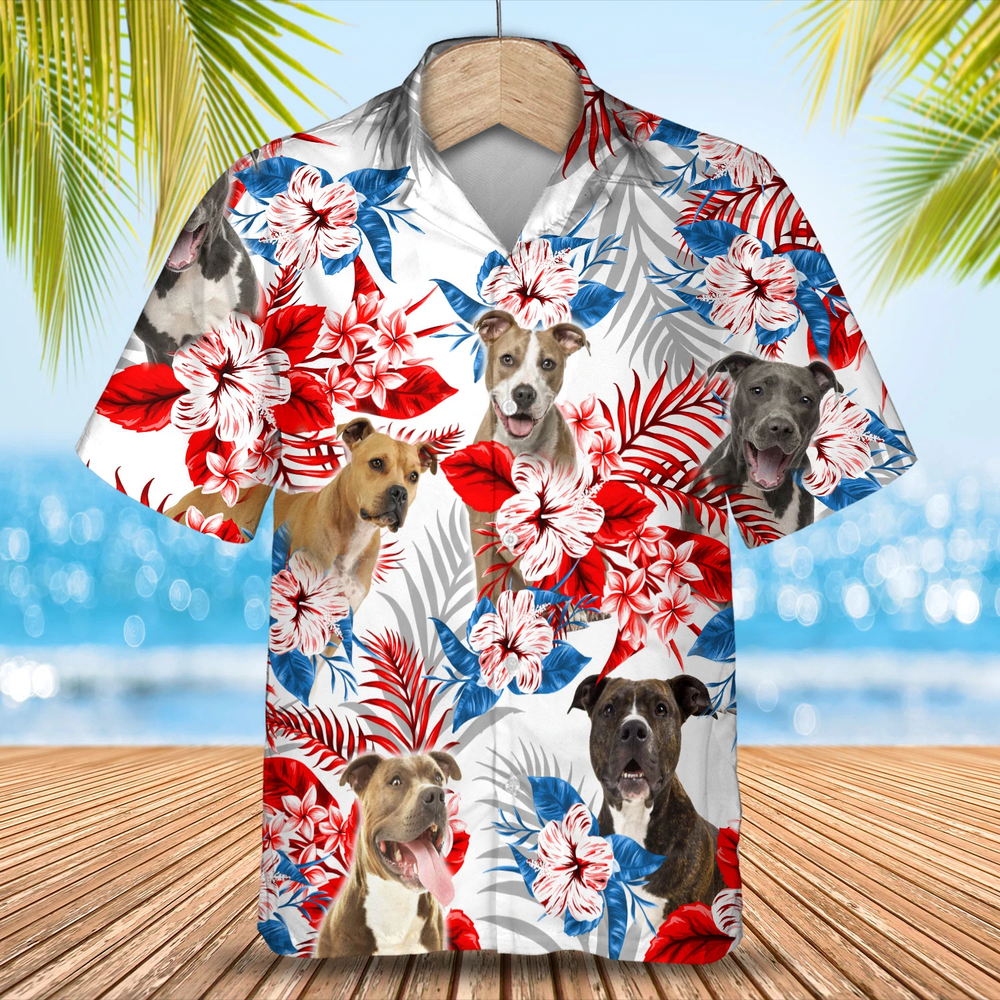American Staffordshire Flower Terrier American Flag Hawaiian Shirt