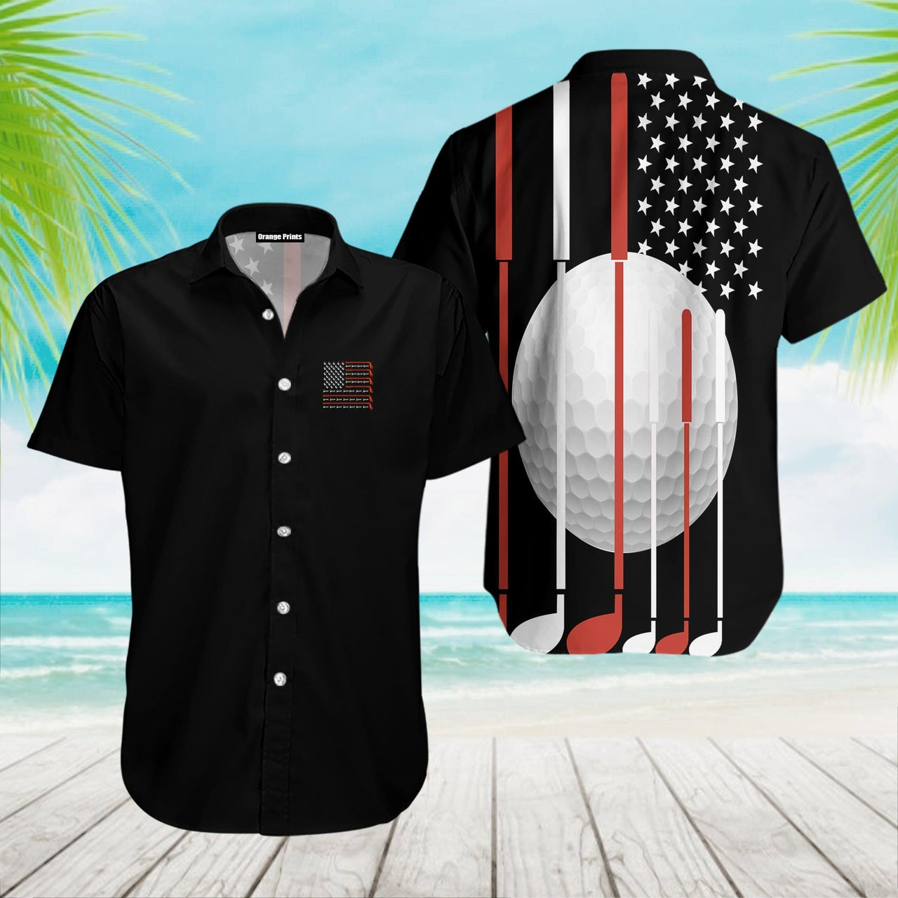 American Flag Golf Player Hawaiian Shirt