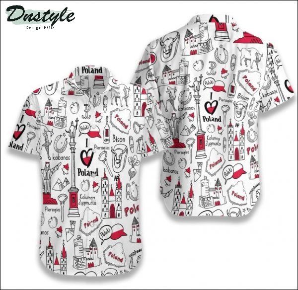 I Love Poland Doodle Hawaiian Shirt Summer Button Up