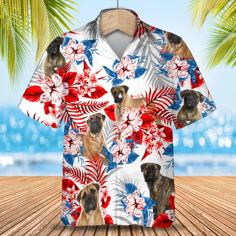 Bullmastiff Flower American Flag Hawaiian Shirt