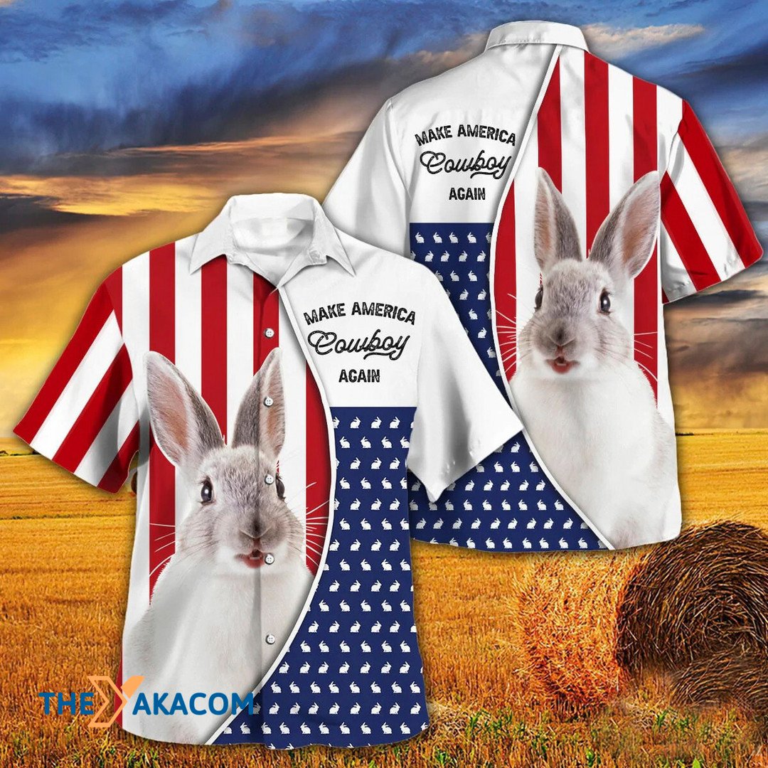 Independence Day Rabbit Make America Cowboy Again Hawaiian Shirt