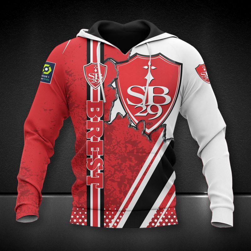 Stade Brestois 29 red white 3d all over printed hoodie