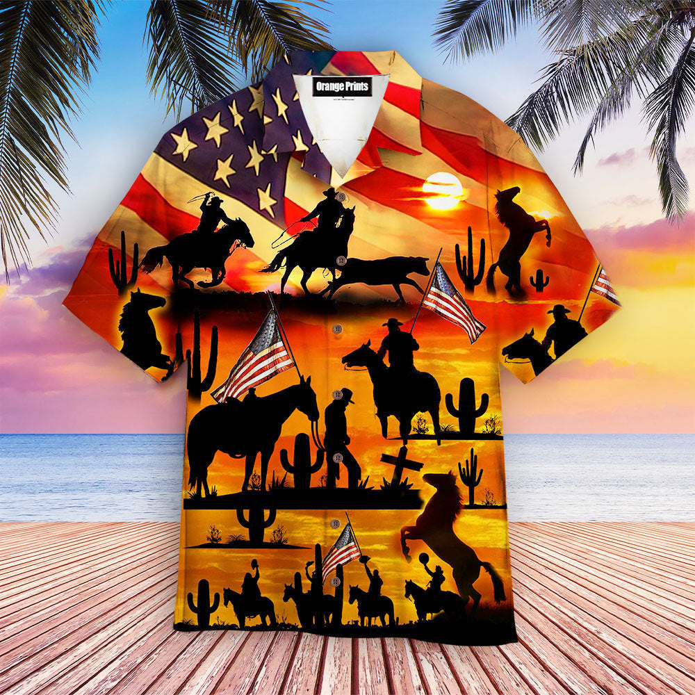 Cowboy American Flag Hawaiian Shirt