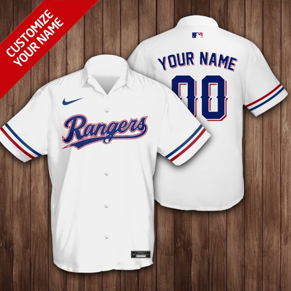 MLB Custom Name White Texas Rangers White MLB Custom Name Hawaiian Shirt