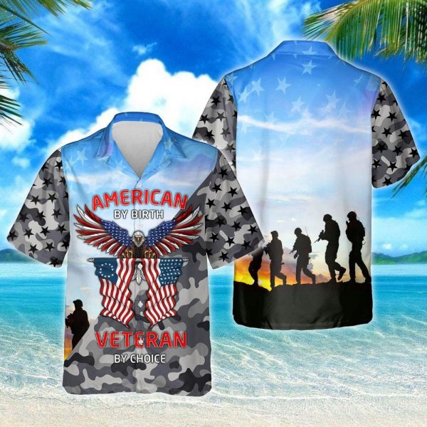 American By Birth Veteran By Choice American Flag Hawaiian Shirt