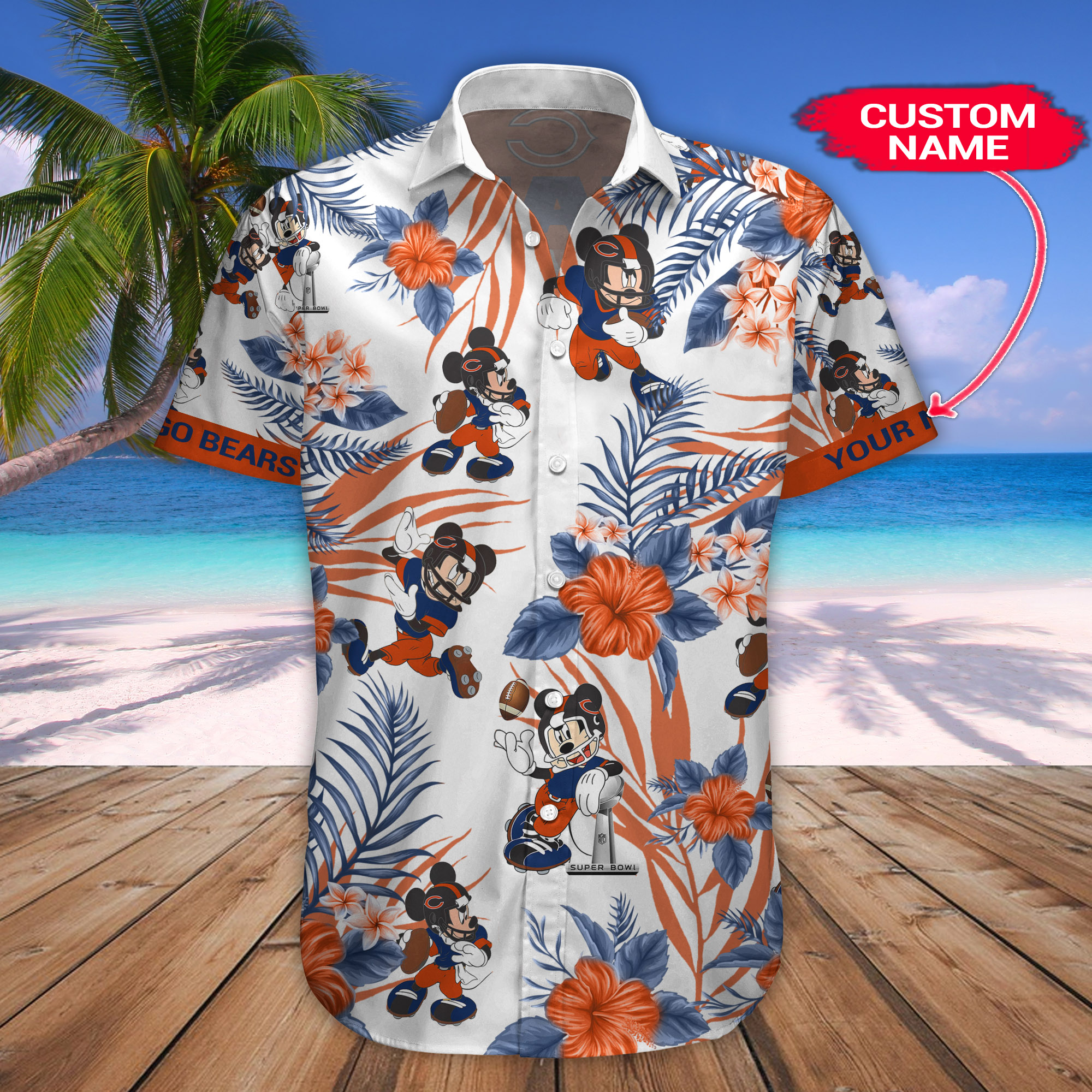 Chicago Bears Mickey Custom Name Hawaiian Shirt