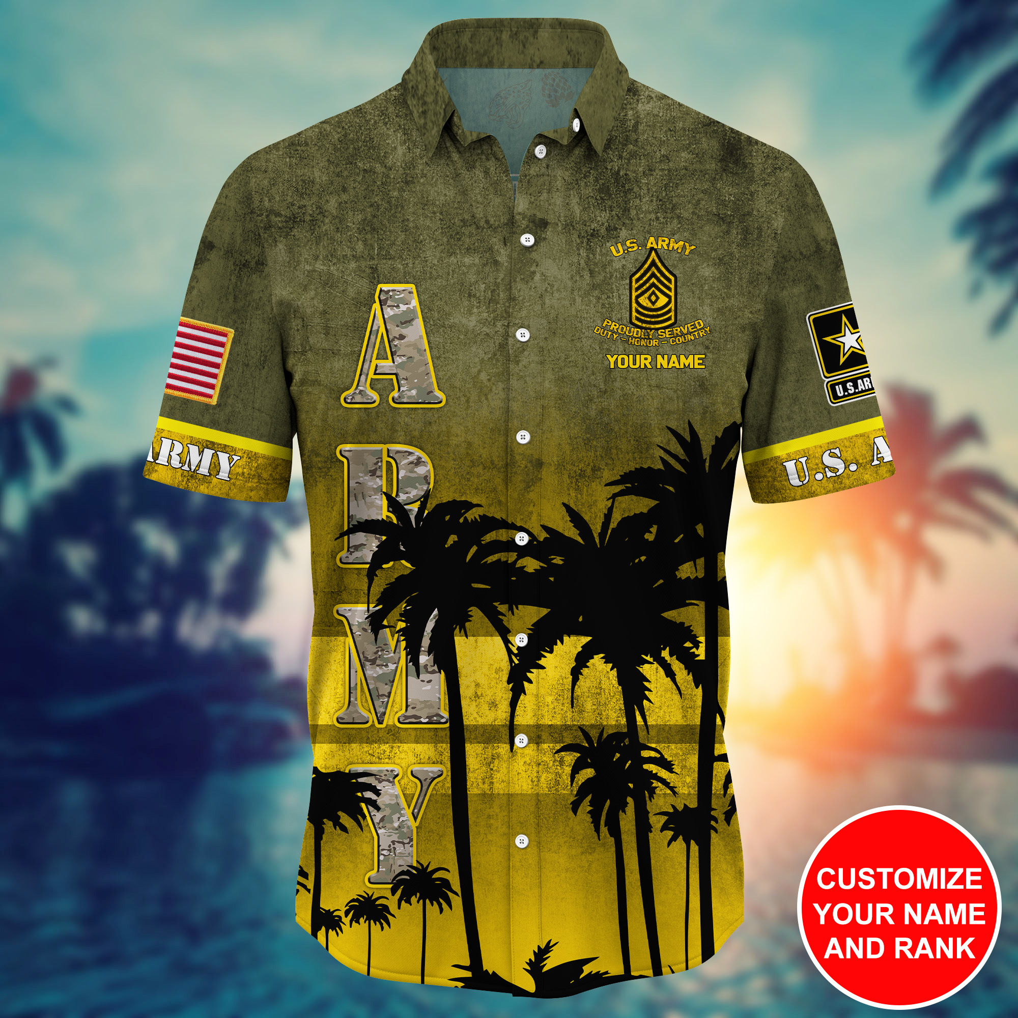 Army Military Custom Name And Rank Hawaiian Shirt
