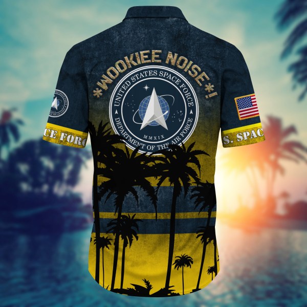 Space Force Military Custom Name And Rank Palm Tree Summer 2022 Hawaiian Shirt