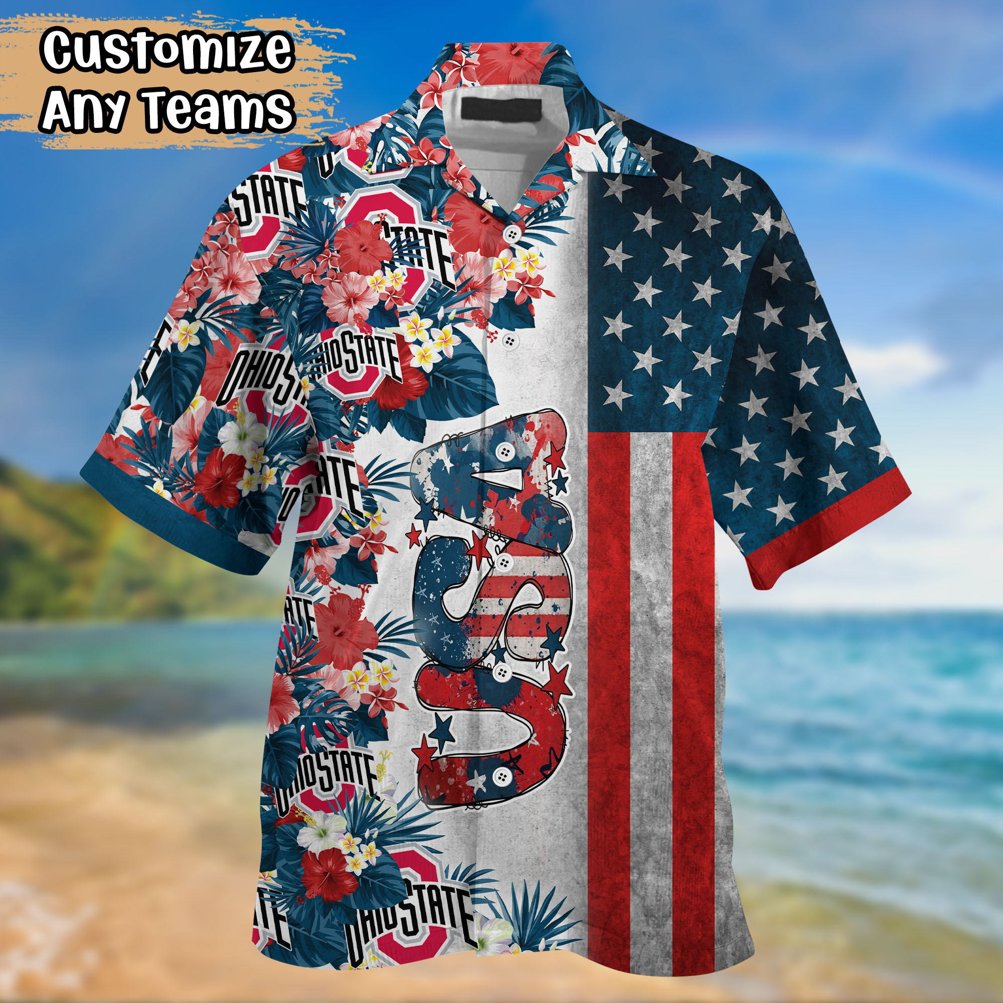 Ohio State Buckeyes USA Flag Hawaiian Shirt